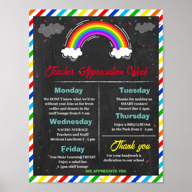 Bright and Happy Rainbow teacher appreciation week Poster (Front)