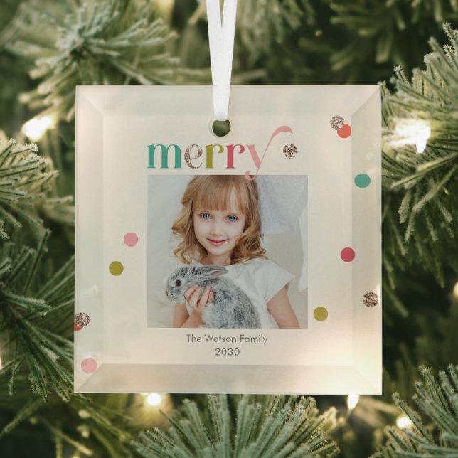 Bright and Merry Custom Photo Christmas Ornament (Insitu)