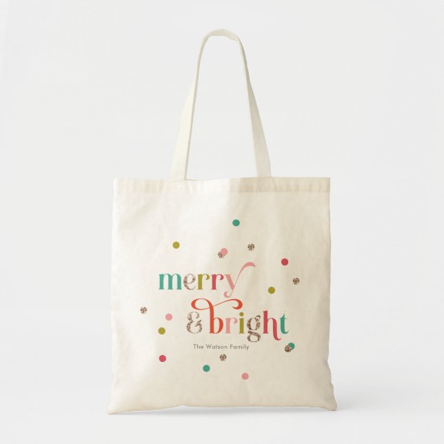 Bright and Merry Holiday Tote Christmas Gift Bag (Front)