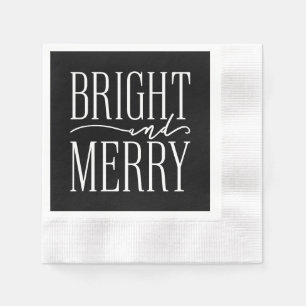 Bright and Merry Modern Festive Black Holiday Napkin