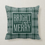 Bright and Merry Modern Holiday Plaid Cushion<br><div class="desc">Bright and Merry,  modern white typography,  festive green and white plaid pattern holiday throw pillow.</div>