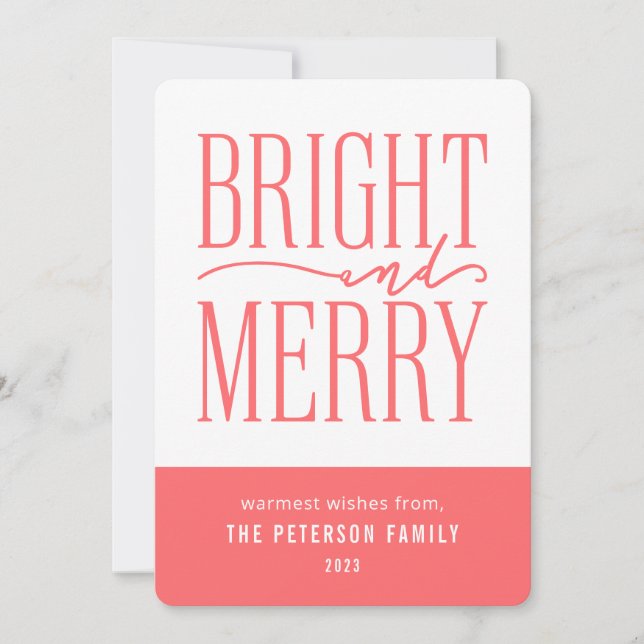 Bright and Merry Modern Minimal Christmas Holiday Card (Front)