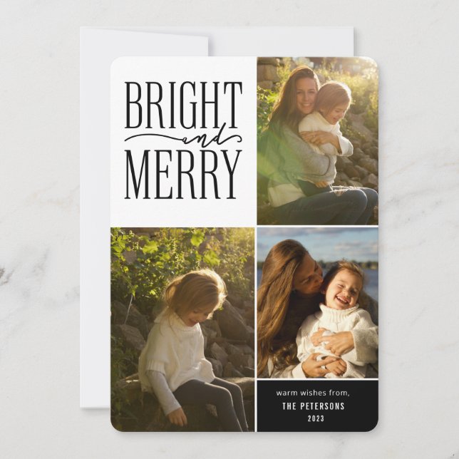 Bright and Merry Modern Minimal Christmas Photo Holiday Card (Front)