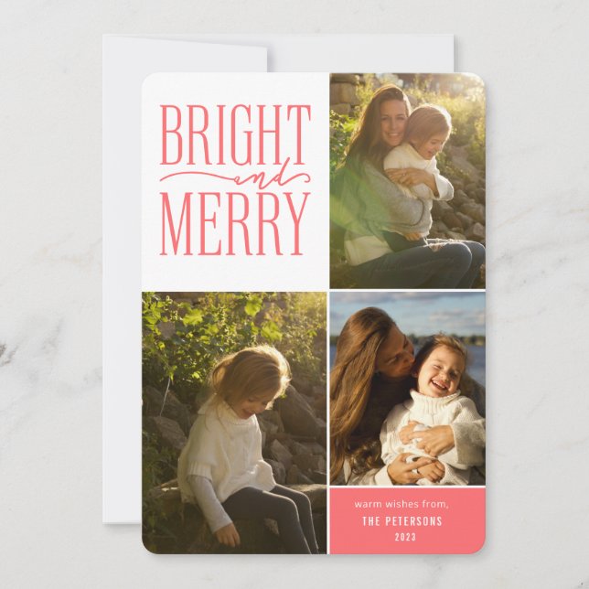 Bright and Merry Modern Minimal Christmas Photo Holiday Card (Front)