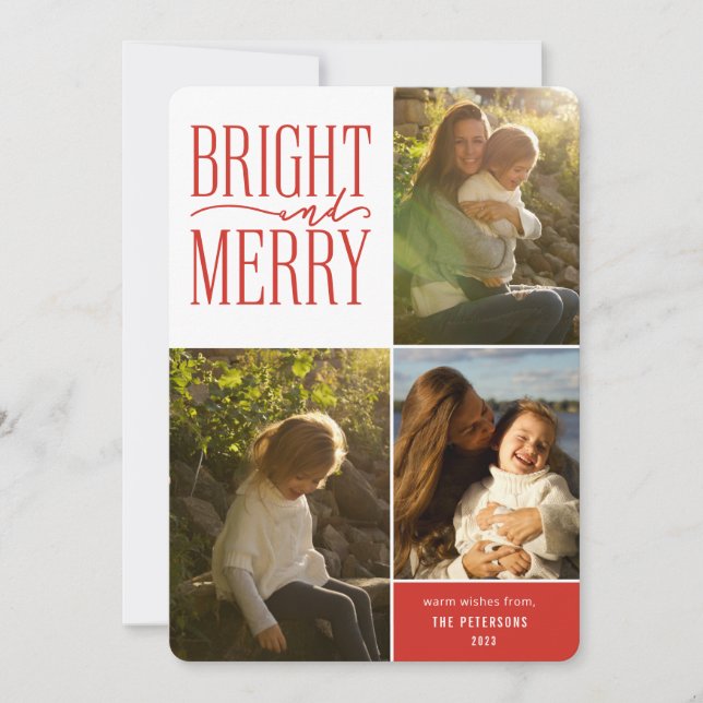 Bright and Merry Modern Minimal Christmas Photo Holiday Card (Front)