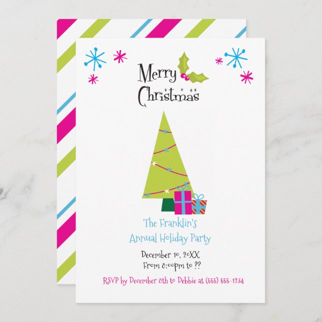 Bright and Merry Retro Holiday Invitation (Front/Back)
