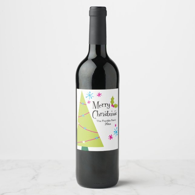 Bright and Merry Retro Holiday Wine Label (Front)