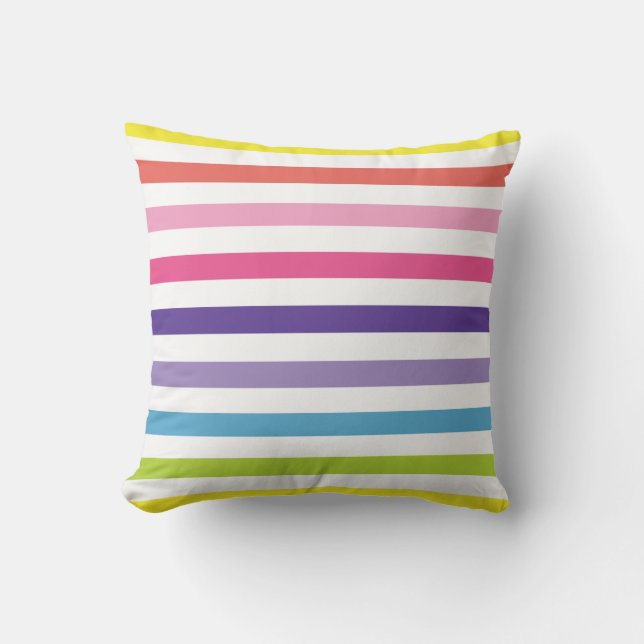 Bright and Modern Fun Rainbow Stripes Cushion (Front)