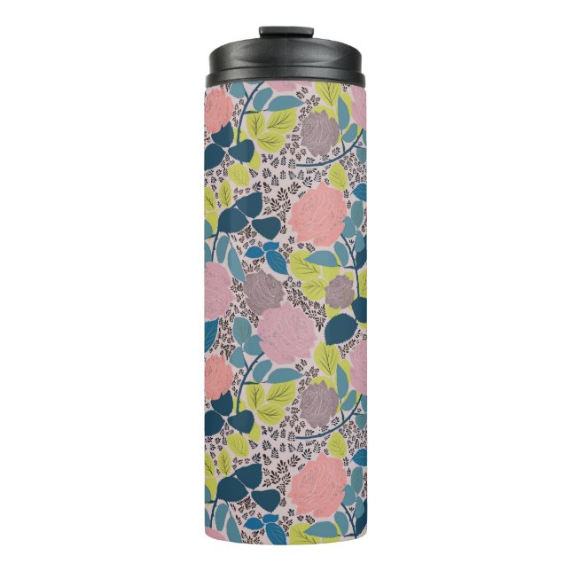 Bright and Playful Rose Print Design Thermal Tumbler (Front)