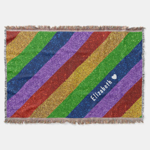 Bright and Sparkly Rainbow Faux Glitter Striped Throw Blanket