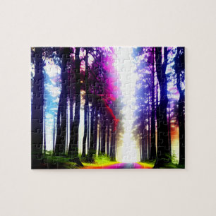 Bright and Sunny in Rainbow Silhouette Forest Jigsaw Puzzle