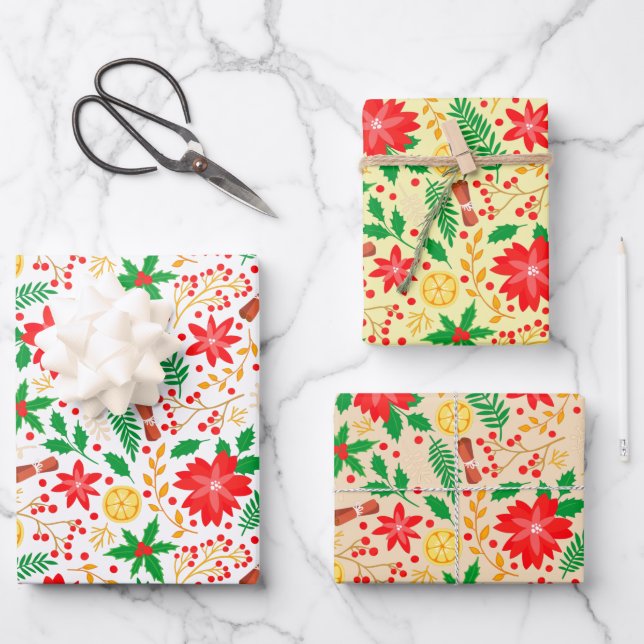Bright and Unique Christmas Pattern Wrapping Paper Sheet (Front)