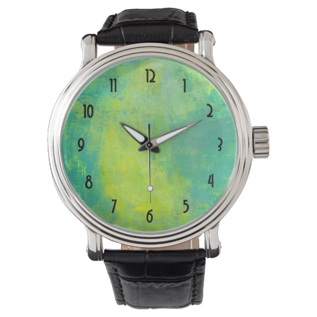 Bright and Vivid Abstract In Green and Yellow Watch (Front)