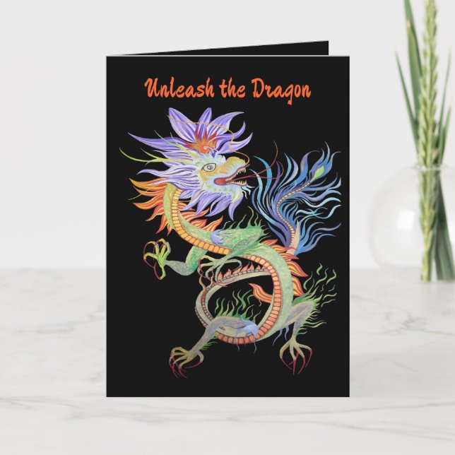 Bright and Vivid Chinese Fire Dragon Cut Out Card (Front)