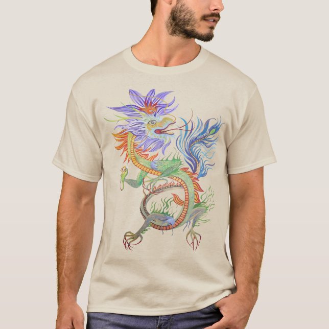 Bright and Vivid Chinese Fire Dragon Cut Out T-Shirt (Front)