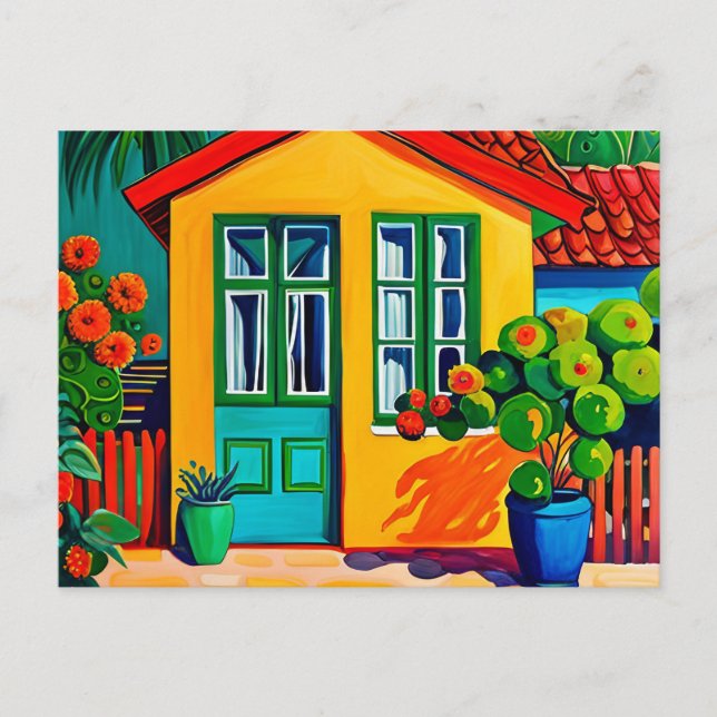 Bright and vivid painting of house holiday postcard (Front)