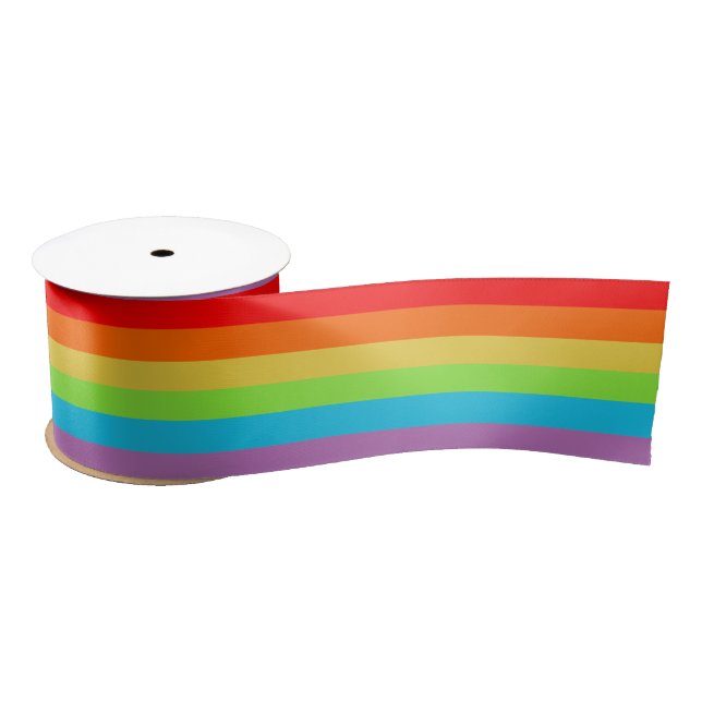 Bright and Wide Stripes, Rainbow Striped Satin Ribbon (Spool)