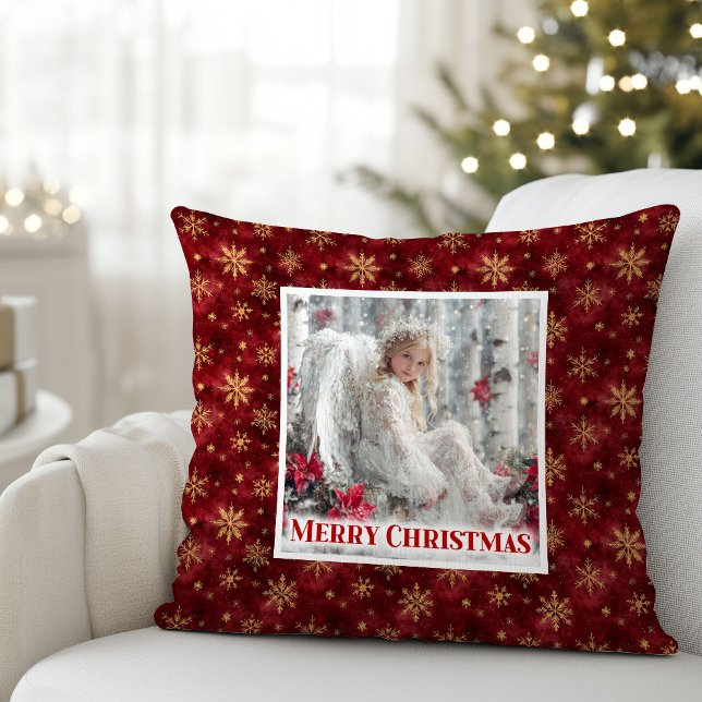 Bright Angelic Red Gold Christmas Pillow Gift (Bright Angelic Red Gold Christmas Pillow Gift)
