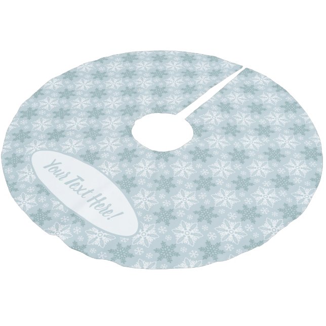 Bright Aqua and Winter White Snowflake Pattern Brushed Polyester Tree Skirt (Angled)
