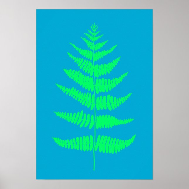 Bright Aqua Blue Fern Plant Print Poster (Front)