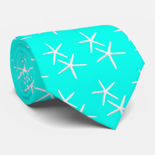 Bright Aqua Blue Starfish Beach Wedding Tie