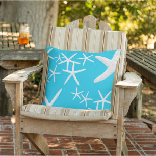 Bright Aqua Blue Starfish Pattern Couch Pillow