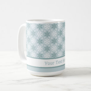 Bright Aqua Blue Teal White Snowflake Pattern Coffee Mug