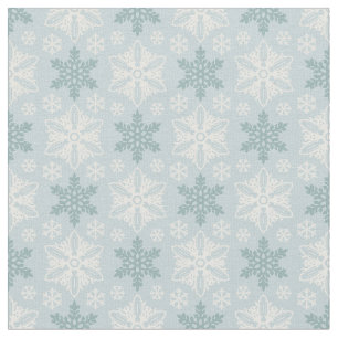 Bright Aqua Blue Teal White Snowflake Pattern Fabric