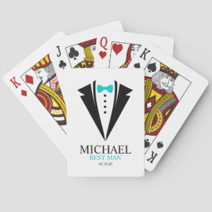 Bright Aqua Bow Tie  "Best Man" Tuxedo Playing Cards