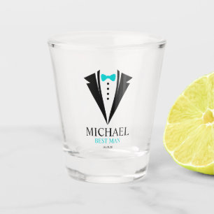 Bright Aqua Bow Tie  "Best Man" Tuxedo Shot Glass