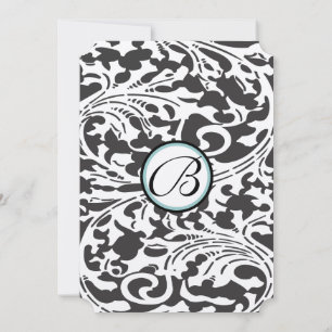 Bright Aqua Damask Leaf Swirls Wedding Invitation