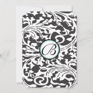 Bright Aqua Damask Leaf Swirls Wedding Invitation