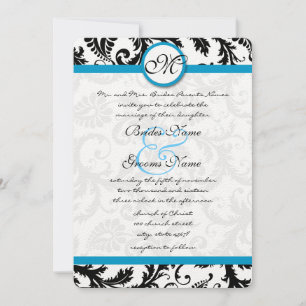 Bright Aqua Damask Swirls Wedding Invitation