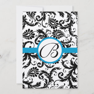 Bright Aqua Damask Swirls Wedding Invitation 5 x 7