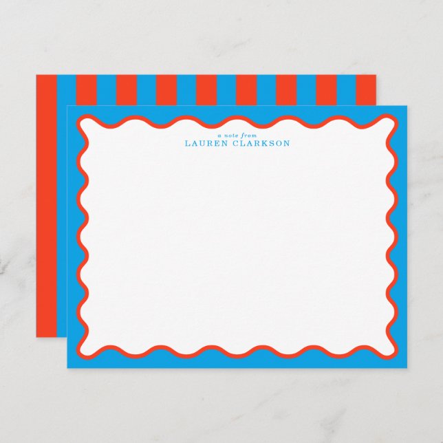 Bright Aqua & Tangerine Wavy Note Card (Front/Back)