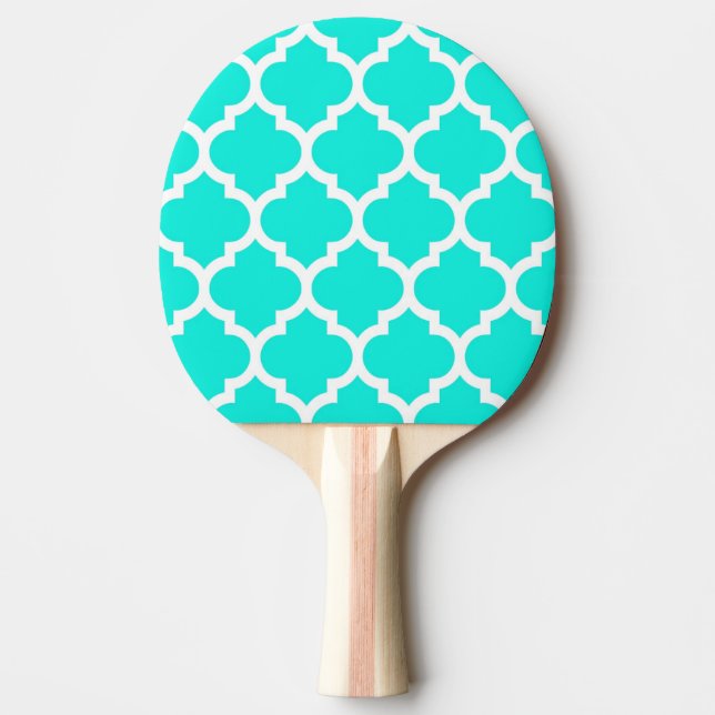 Bright Aqua White Moroccan Quatrefoil Pattern #5 Ping Pong Paddle (Front)