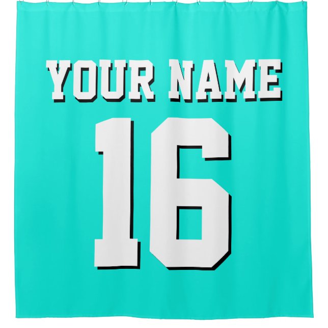 Bright Aqua White Sports Jersey Team Jersey Shower Curtain (Front)