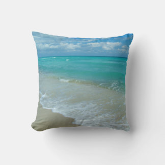 Bright Aqua White Waves Crashing on Beach Shore Cushion