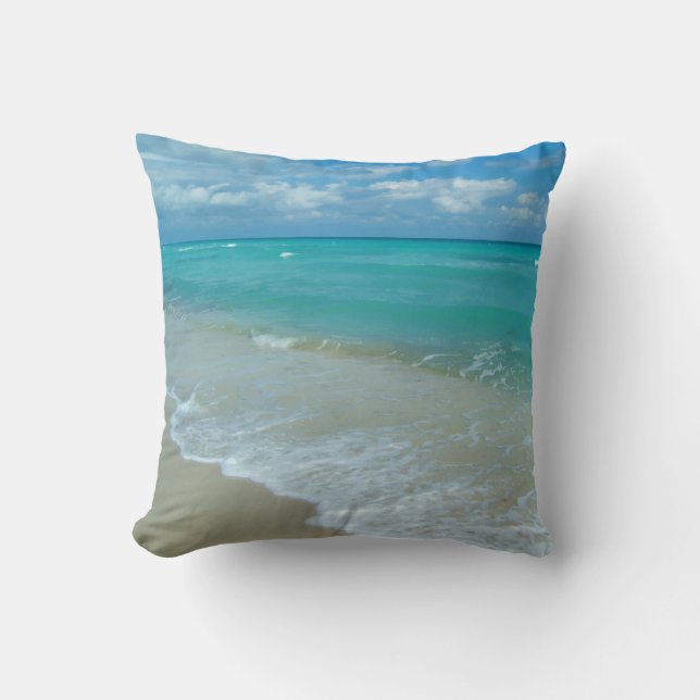 Bright Aqua White Waves Crashing on Beach Shore Cushion (Front)