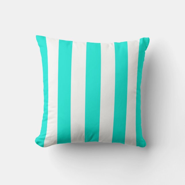 Bright Aqua White XL Stripes Pattern Cushion (Front)
