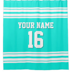 Bright Aqua with White Stripes Sports Jersey Shower Curtain