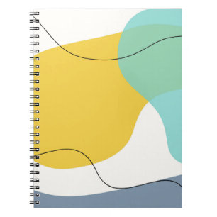 Bright Aqua Yellow Abstract Curve Art Notebook