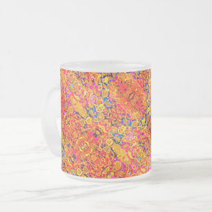 Bright artistic paisley floral frosted glass coffee mug