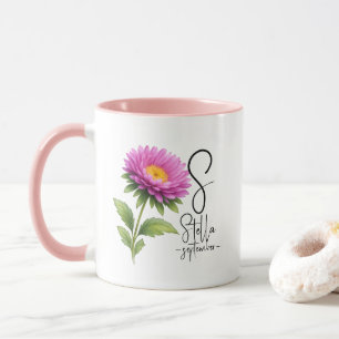 Bright Aster Monogram – September Birth Flower Mug