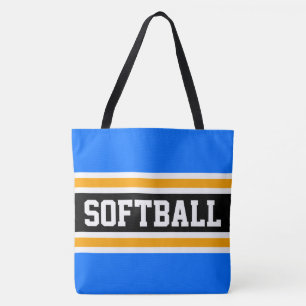 Bright Athletic Blue Black Orange SOFTBALL Stripes Tote Bag