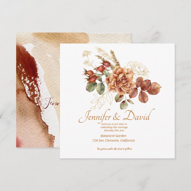 Bright Autumn Fall Flowers Wedding Invitation (Front/Back)