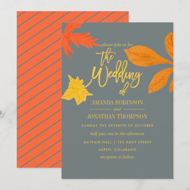 Bright autumn orange Fall Wedding invitation (Front/Back)