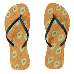 Bright Avocado and Pit Orange Green Pattern Flip Flops