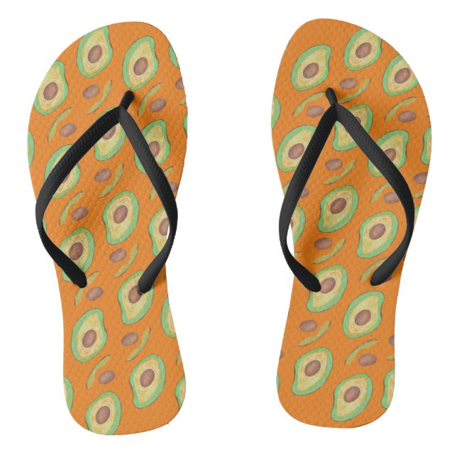 Bright Avocado and Pit Orange Green Pattern Flip Flops (Footbed)
