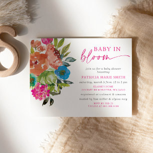 Bright Baby in Bloom Pink Floral Girl Baby Shower Invitation